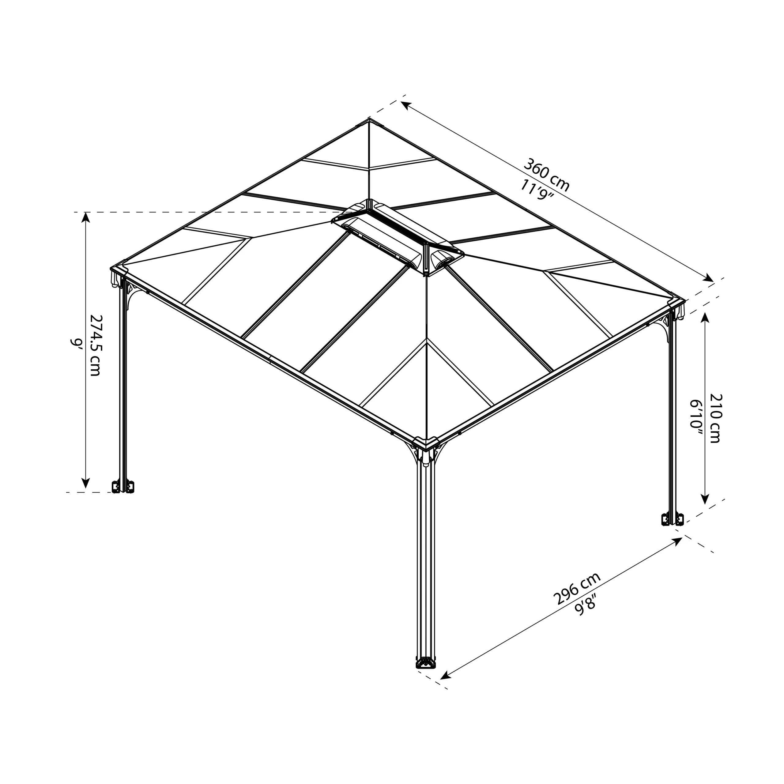 Palram - Canopia Martinique Grey Rectangular Gazebo, (W)3.6m (D)2.96m - Assembly Required - Image 10