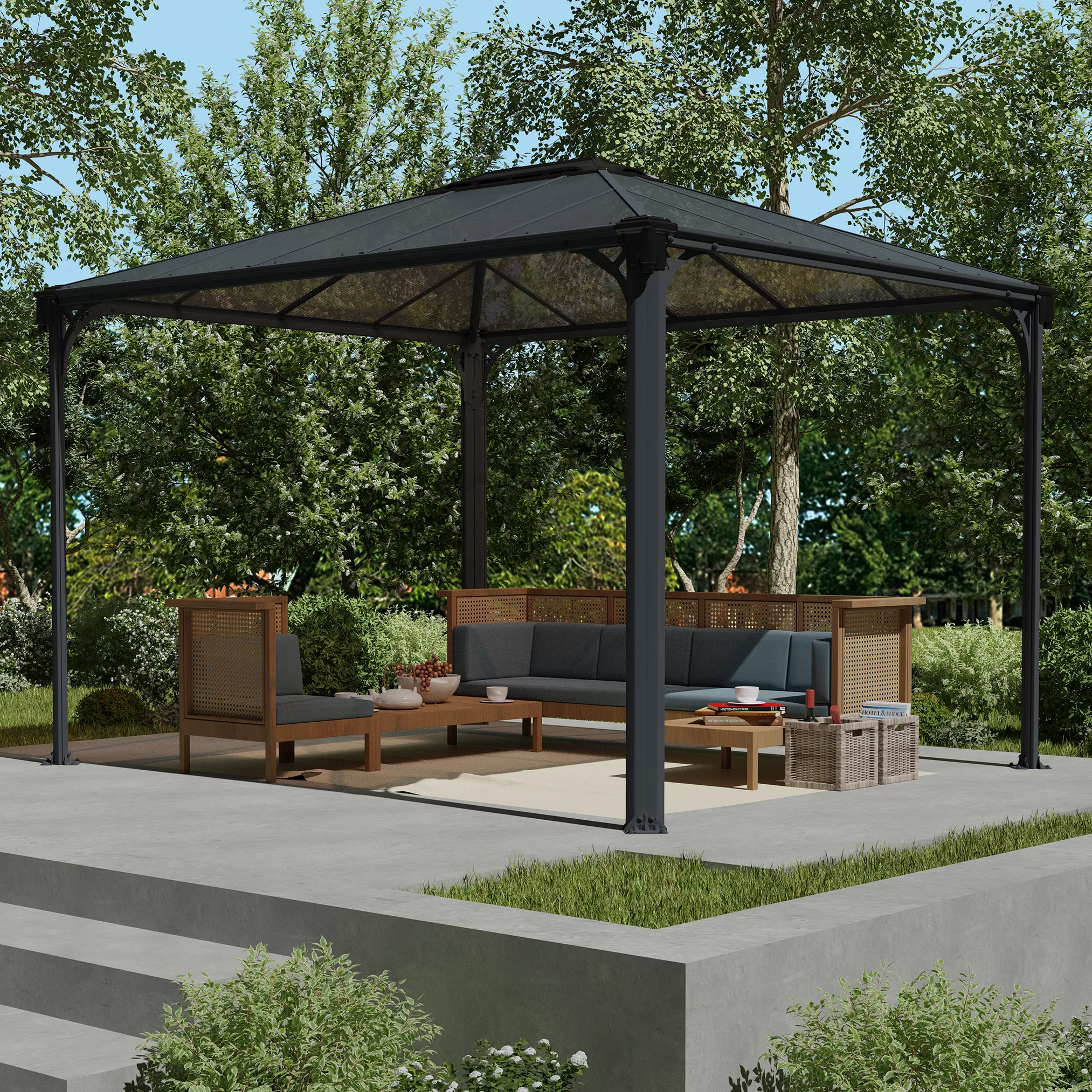 Palram - Canopia Martinique Grey Rectangular Gazebo, (W)3.6m (D)2.96m - Assembly Required - Image 5