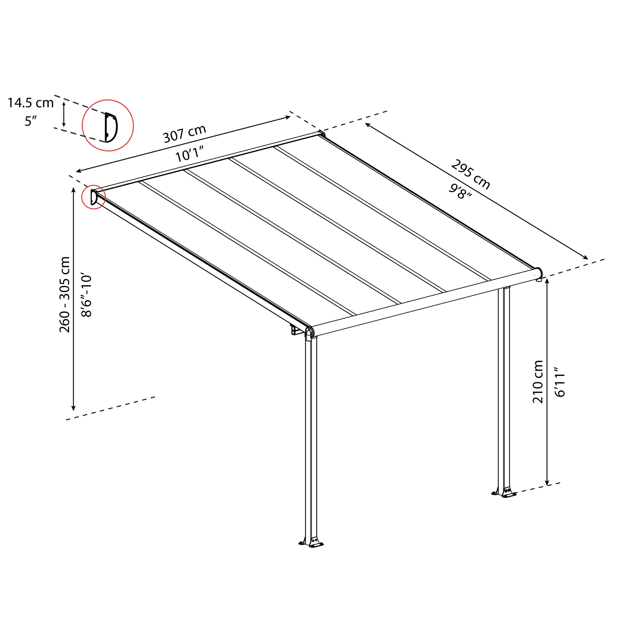 Palram - Canopia Olympia Grey Non-retractable Awning, (L)3.07m (H)3.05m (W)2.95m - Image 8