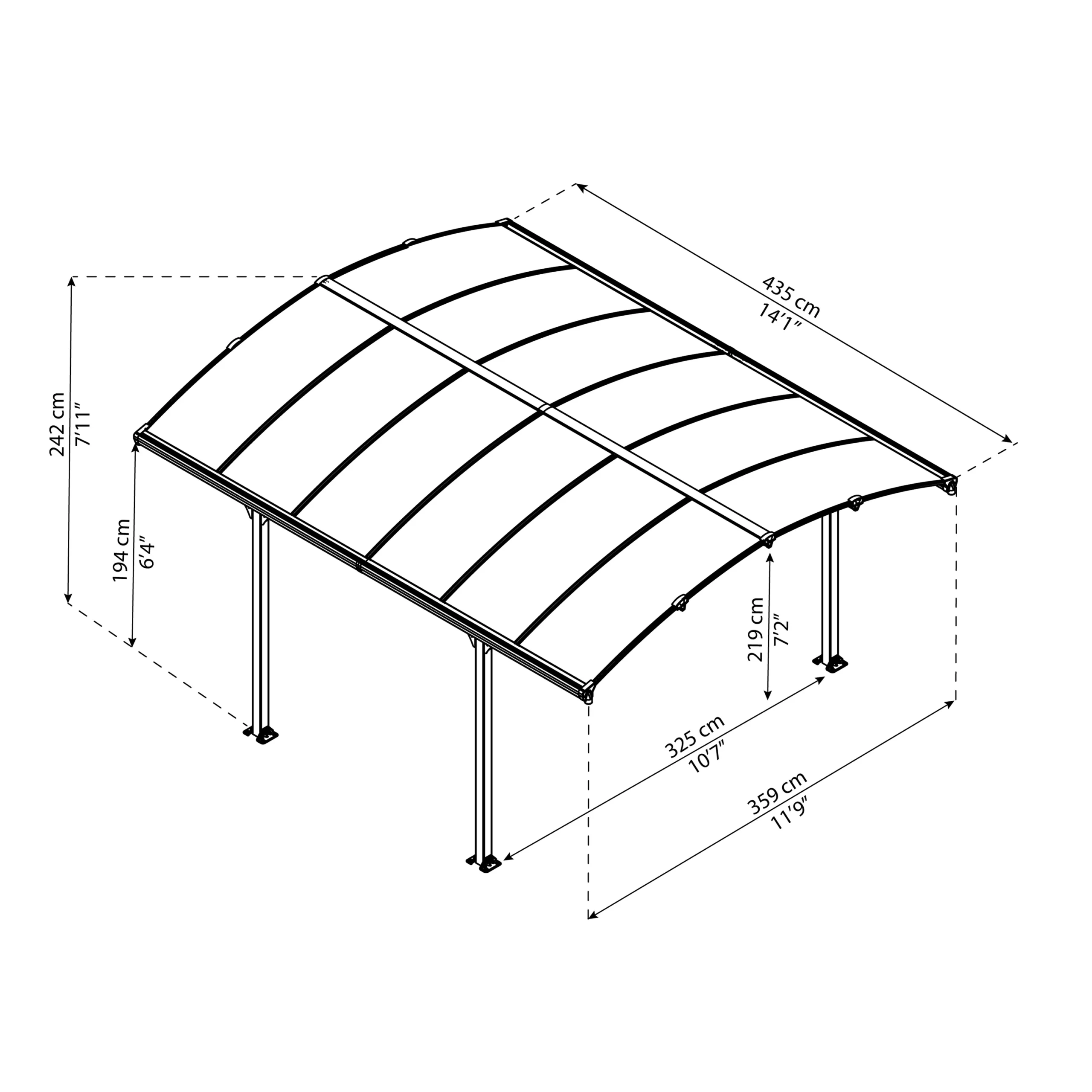 Palram - Canopia Tucson Grey Rectangular Gazebo, (W)4.3m (D)3.59m - Assembly Required - Image 8