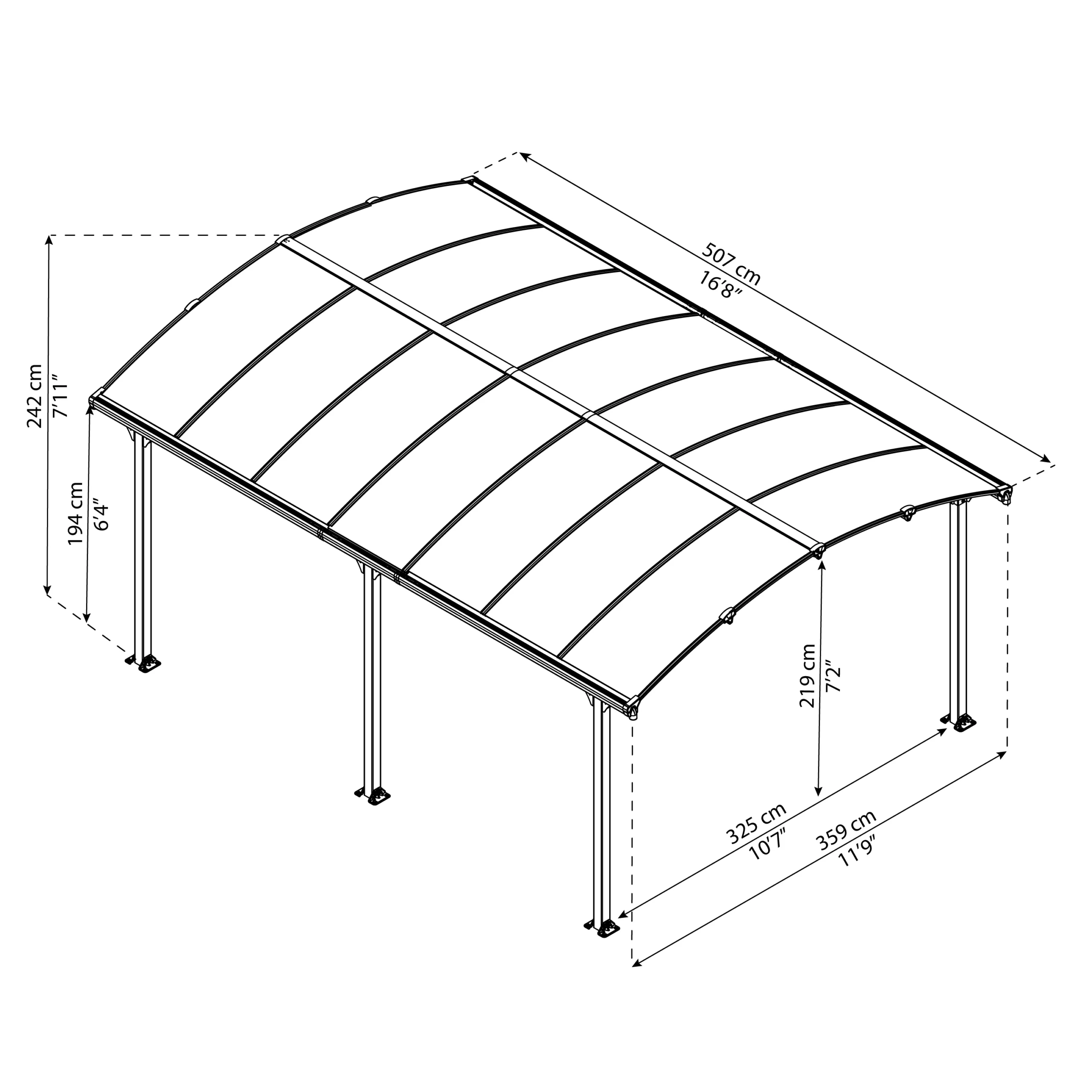 Palram - Canopia Tucson Grey Rectangular Gazebo, (W)5.02m (D)3.59m - Assembly Required - Image 8