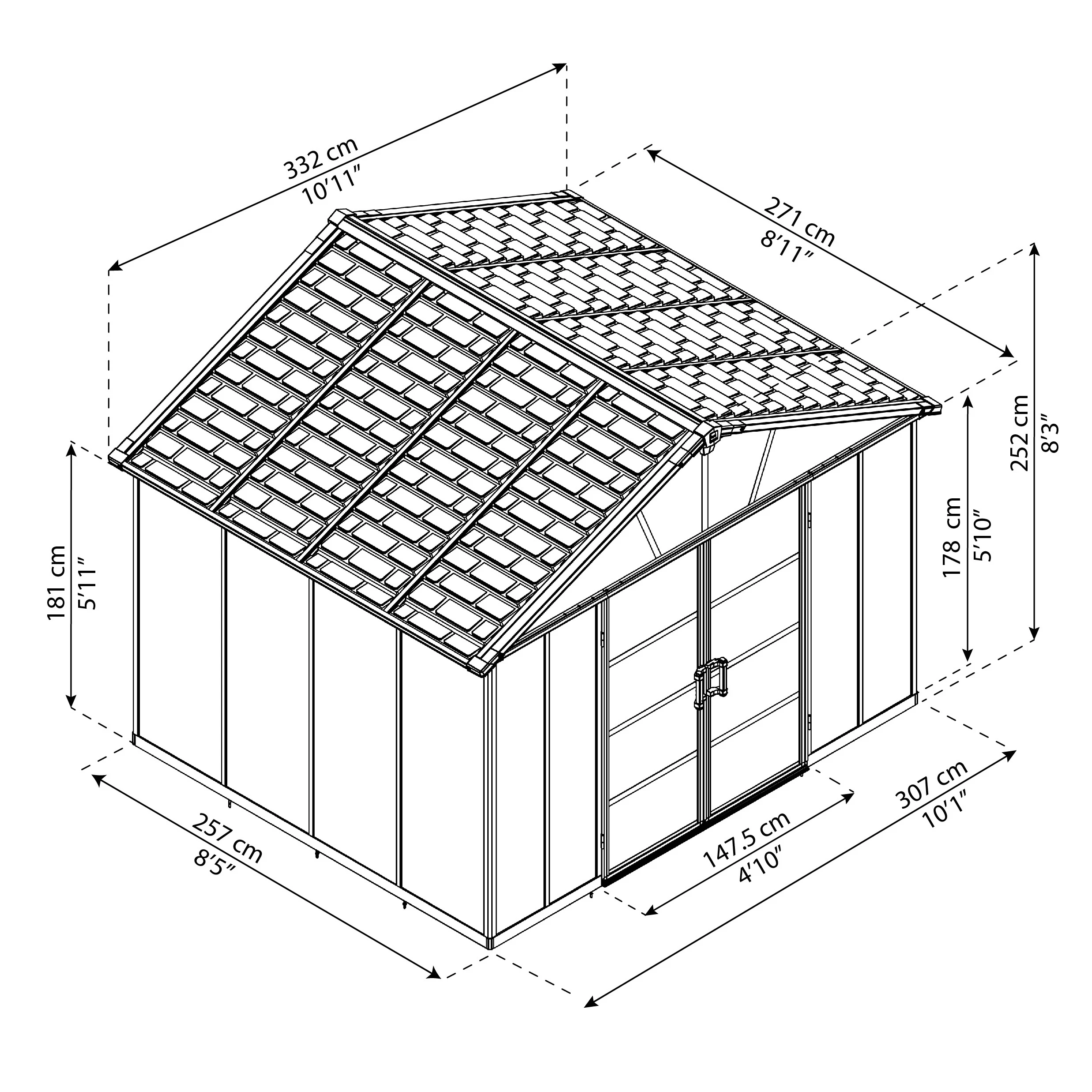 Palram - Canopia Yukon 11x9 Apex Dark Grey Plastic Shed - Image 6