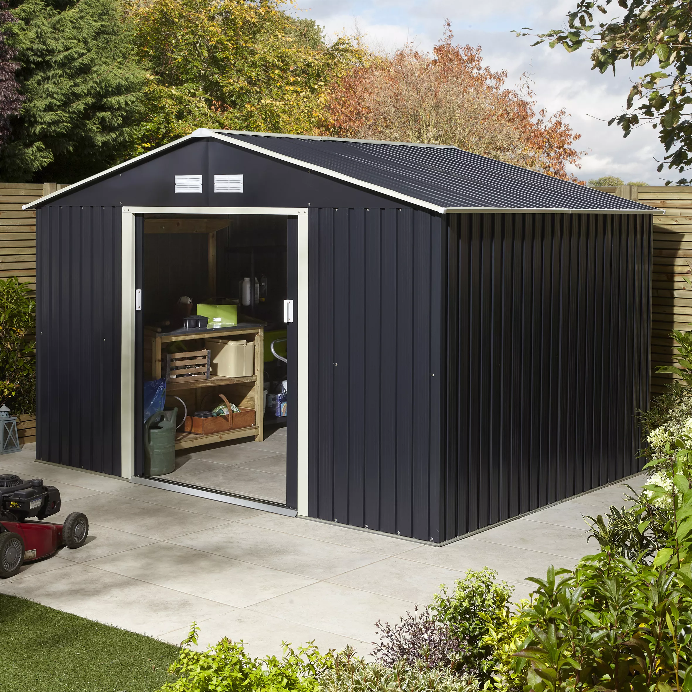 Rowlinson Trentvale 10x8 Apex Dark Grey Metal Shed - Image 4