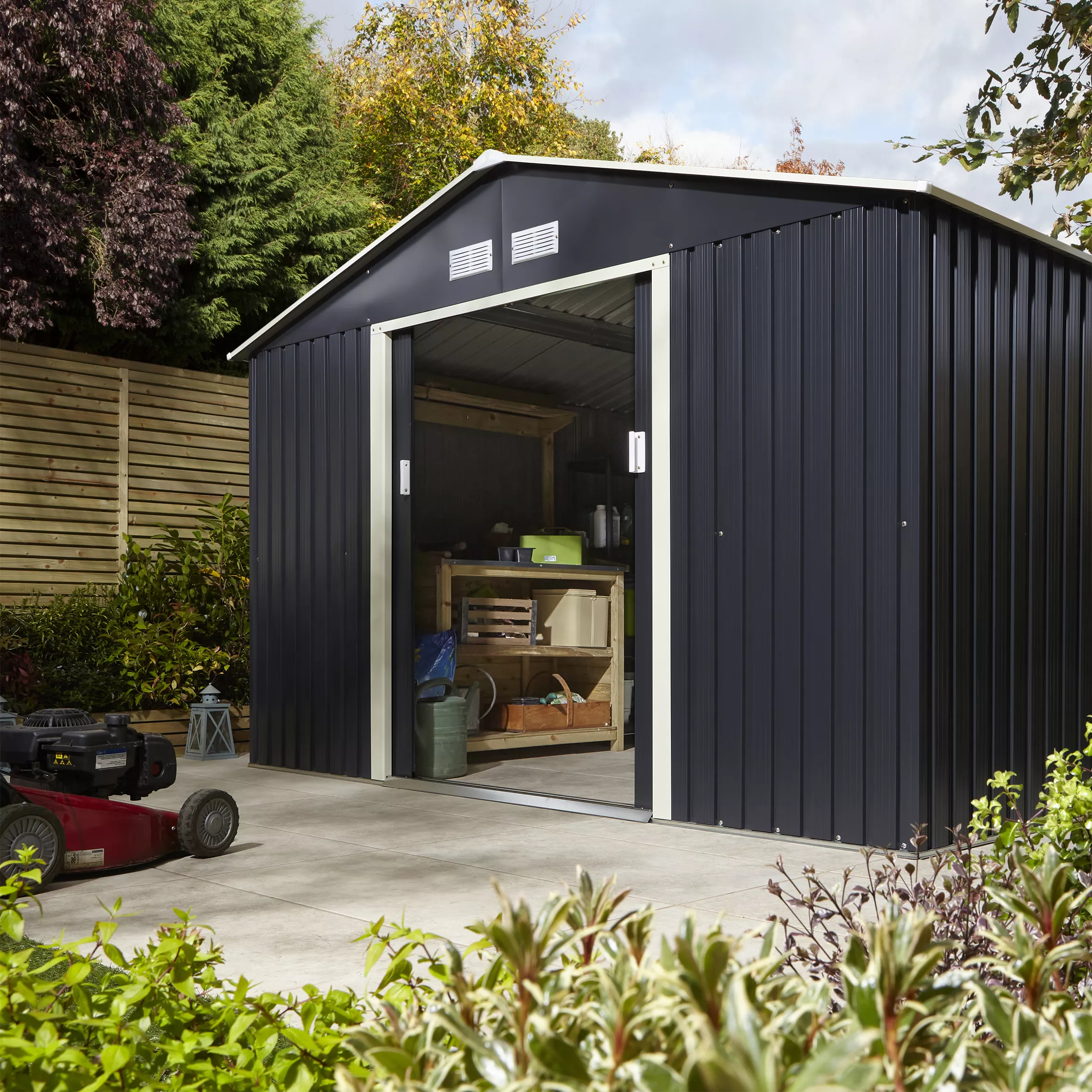 Rowlinson Trentvale 10x8 Apex Dark Grey Metal Shed - Image 12
