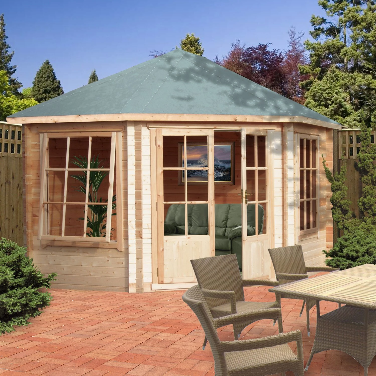 Shire Belvoir 10x10 Glass Apex Tongue & Groove Wooden Cabin - Base Not Included - Image 5