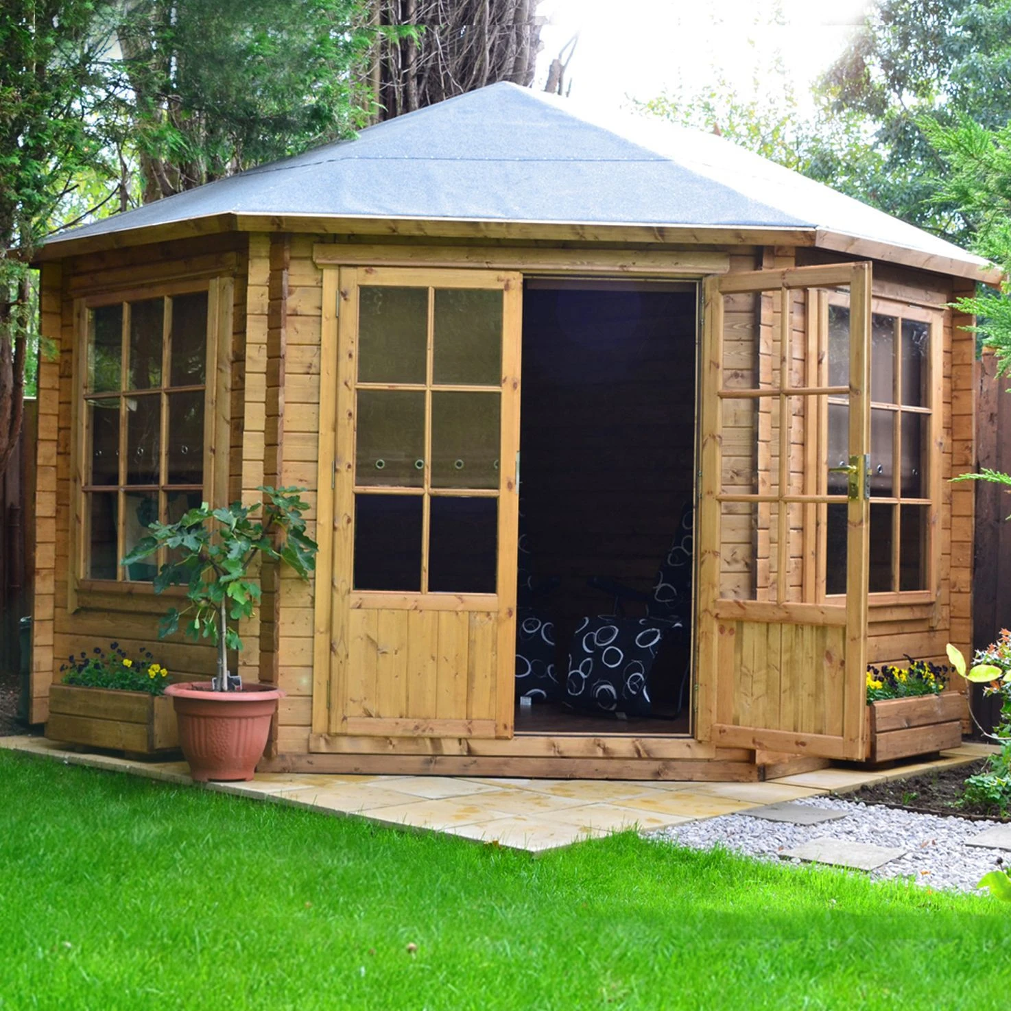 Shire Belvoir 10x10 Glass Apex Tongue & Groove Wooden Cabin - Base Not Included - Image 6
