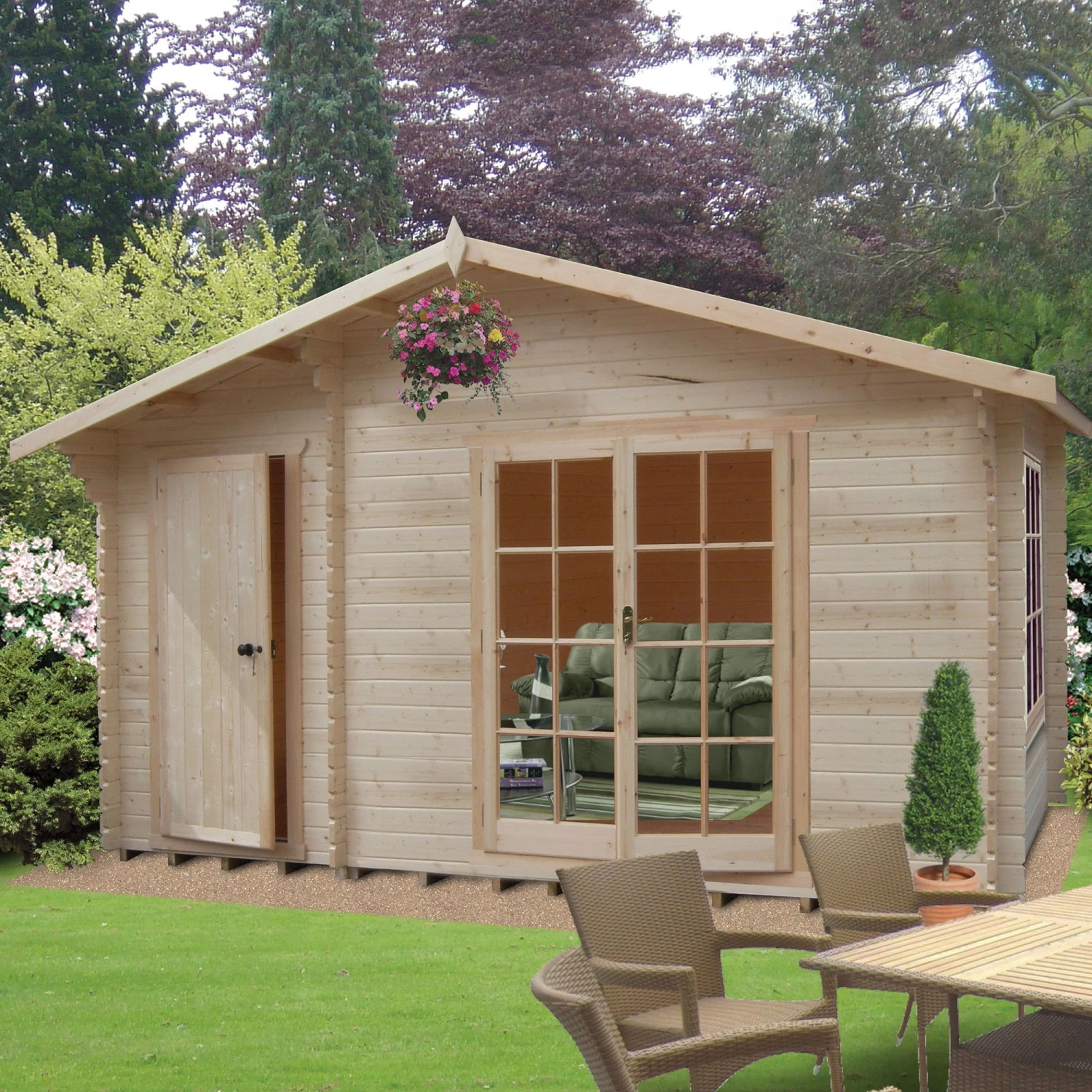 Shire Bourne 14x10 Toughened Glass Apex Tongue & Groove Wooden Cabin