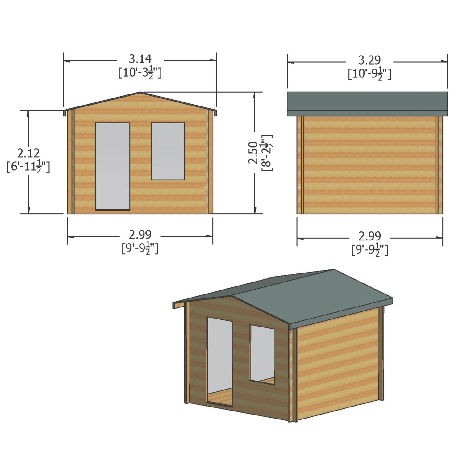 Shire Bucknells 10x10 Toughened Glass Apex Tongue & Groove Wooden Cabin - Base Not Included - Image 2