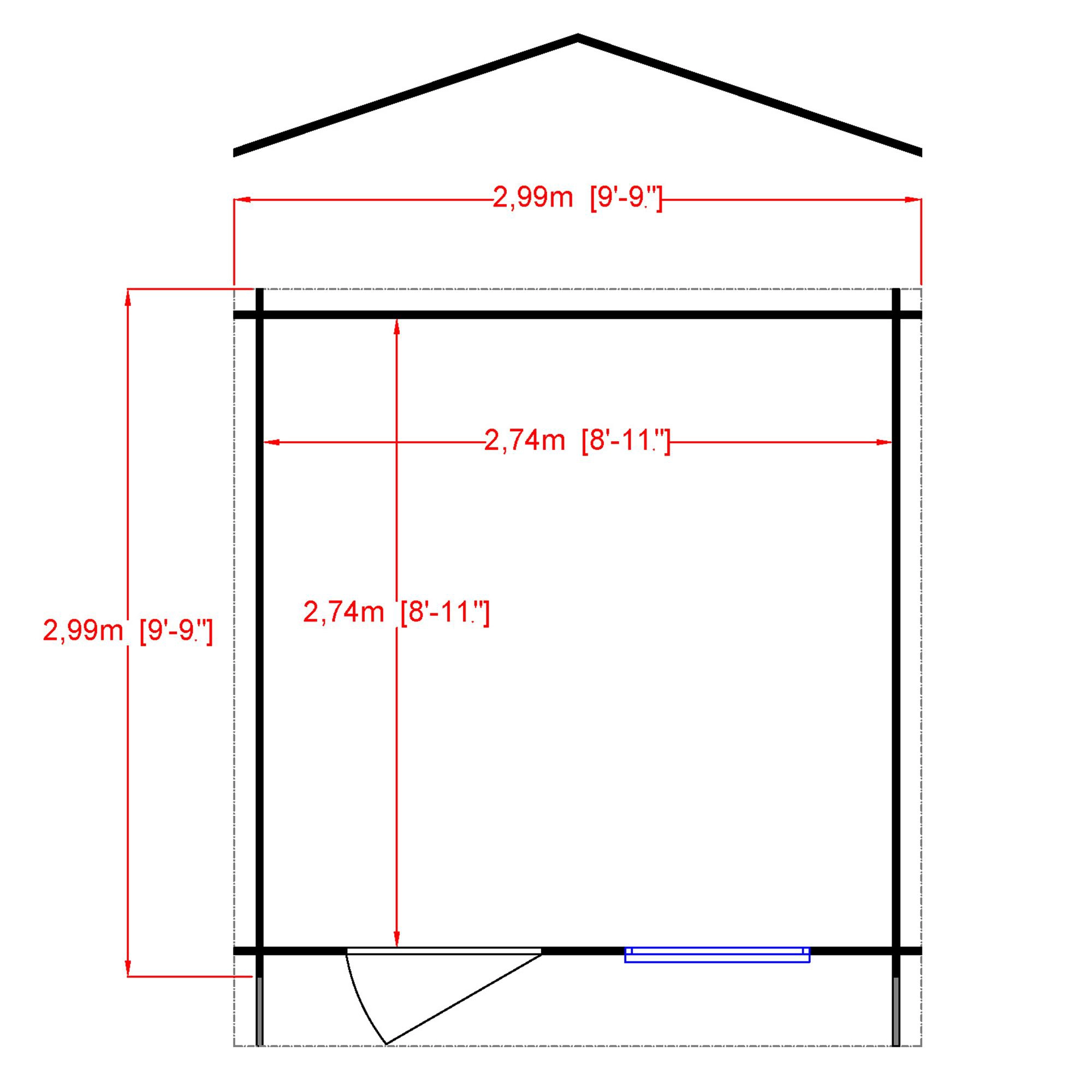 Shire Bucknells 10x10 Toughened Glass Apex Tongue & Groove Wooden Cabin - Base Not Included - Image 3