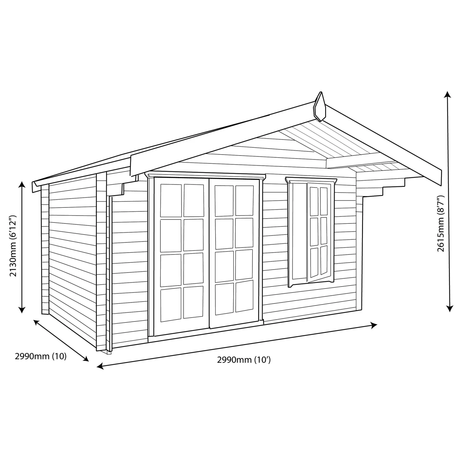 Shire Cannock 10x10 Ft Apex Tongue & Groove Wooden Cabin With Felt Tile Roof - Assembly Service Included - Image 6