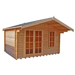 Shire Cannock 12x8 Ft Toughened Glass Apex Tongue & Groove Wooden Cabin With Felt Tile Roof