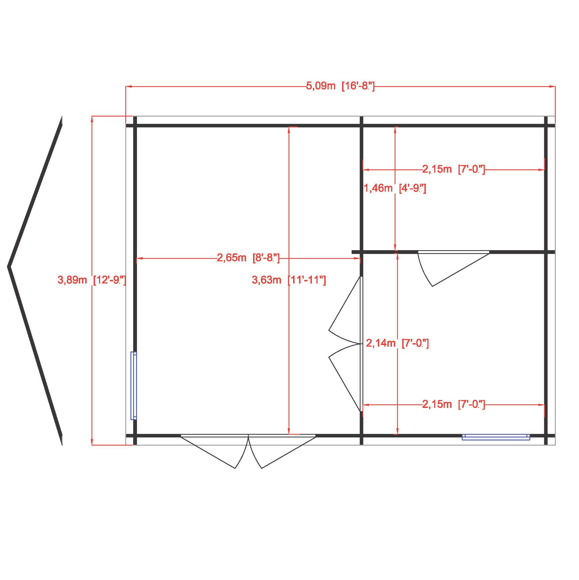Shire Firestone 13x17 Toughened Glass Apex Tongue & Groove Wooden Cabin - Assembly Service Included - Image 3