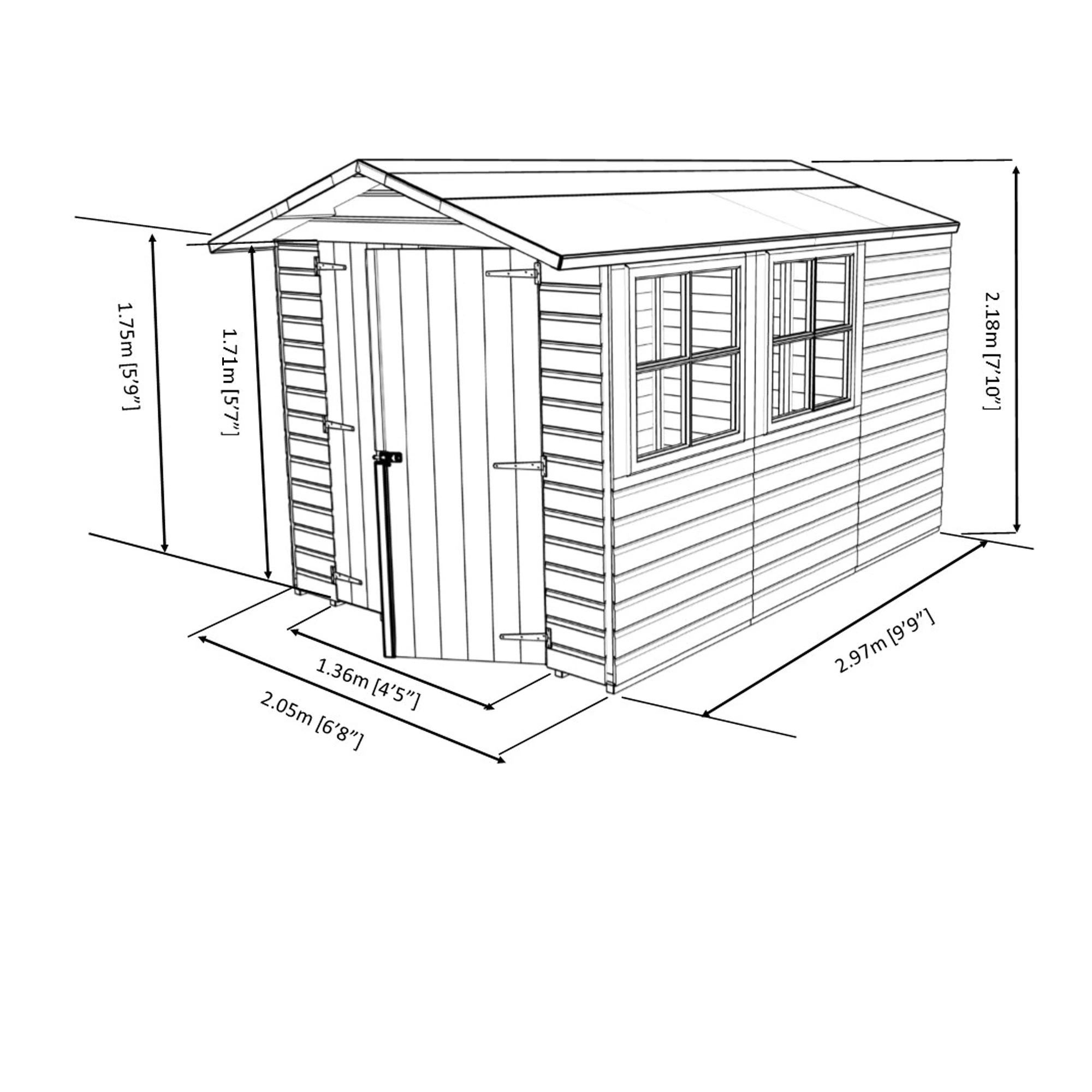 Shire Guernsey 7x10 Ft Apex Shiplap Wooden 2 Door 2 Windows Shed With Floor - Assembly Service Included - Image 11