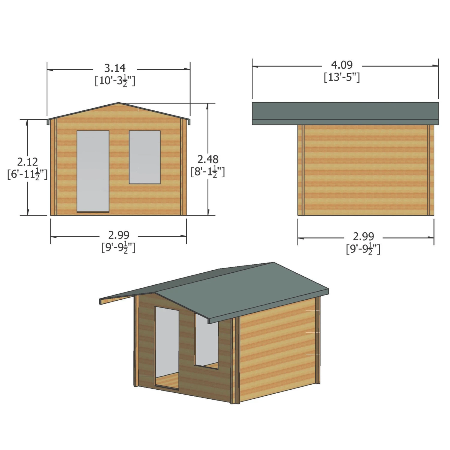 Shire Hopton 10x10 Toughened Glass Apex Tongue & Groove Wooden Cabin - Base Not Included - Image 3