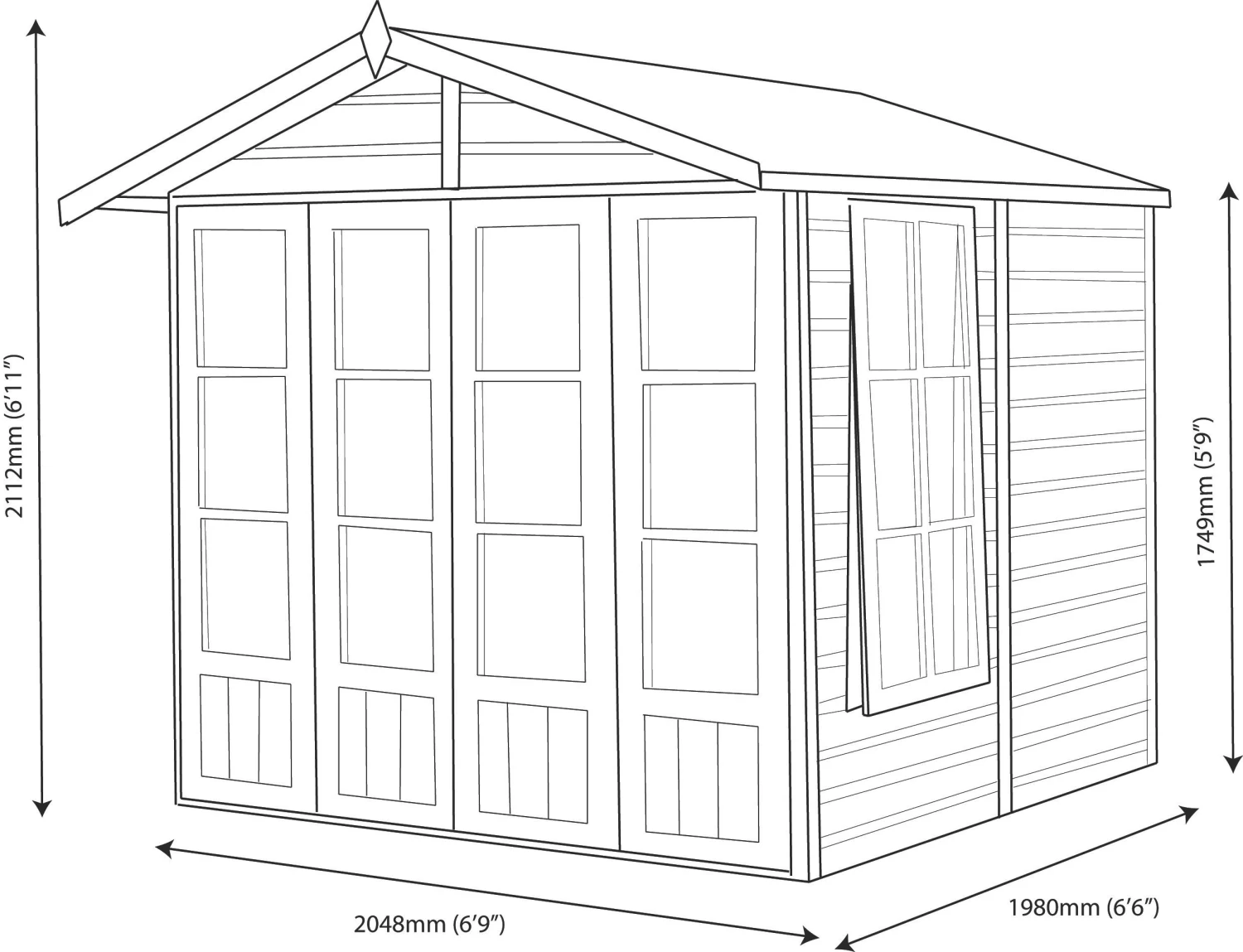 Shire Kensington 7x7 Glass Apex Shiplap Wooden Summer House - Base Not Included - Image 8