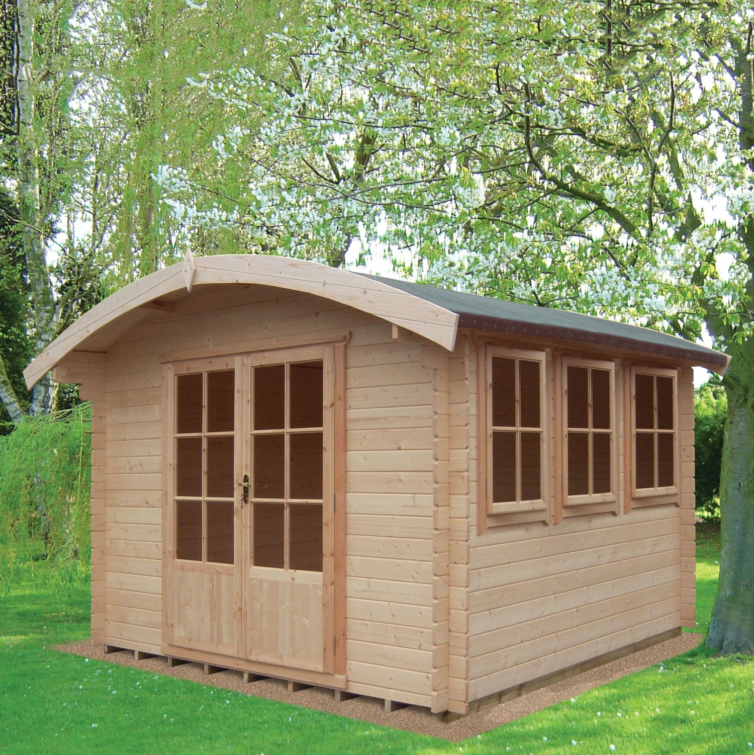 Shire Kilburn 12x14 Ft Toughened Glass Curved Tongue & Groove Wooden Cabin - Assembly Service Included