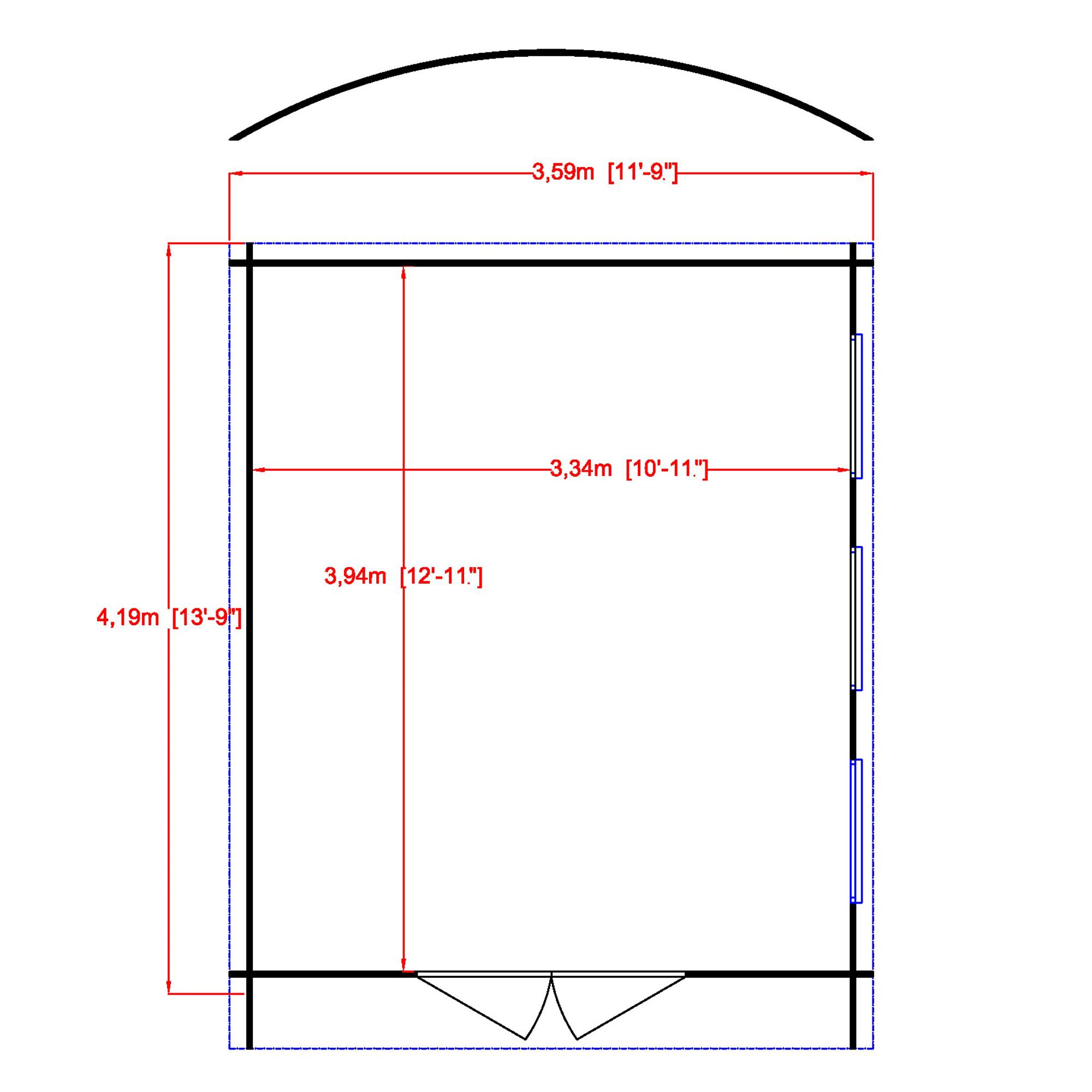 Shire Kilburn 12x14 Ft Toughened Glass Curved Tongue & Groove Wooden Cabin - Assembly Service Included - Image 2