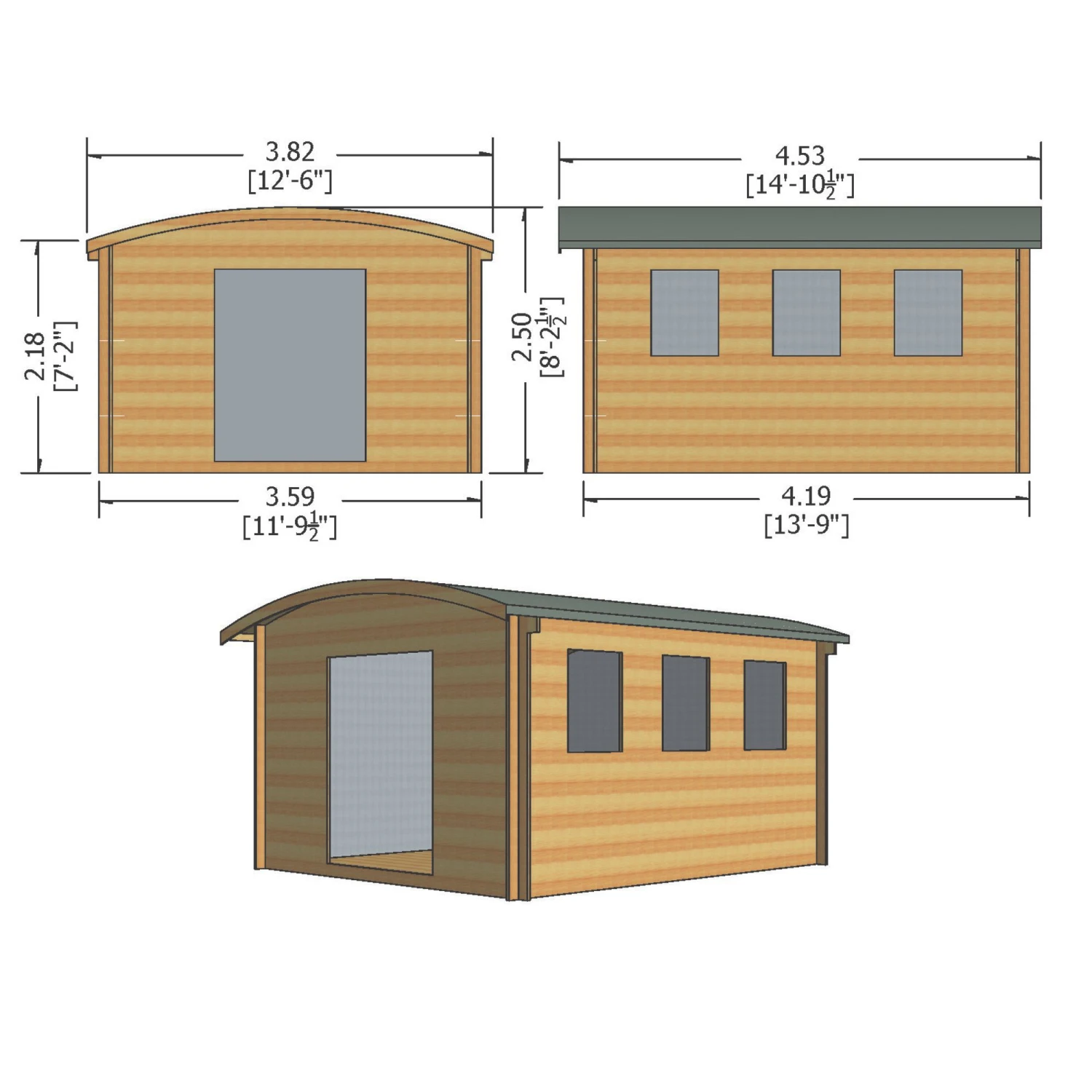 Shire Kilburn 12x14 Ft Toughened Glass Curved Tongue & Groove Wooden Cabin - Assembly Service Included - Image 3