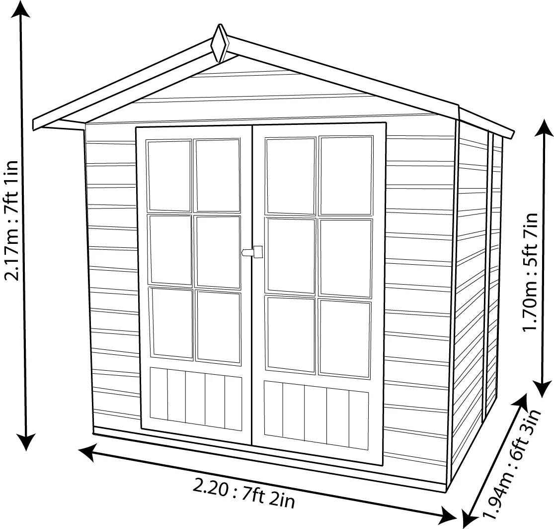 Shire Lumley 7x5 Glass Apex Shiplap Wooden Summer House - Base Not Included - Image 8