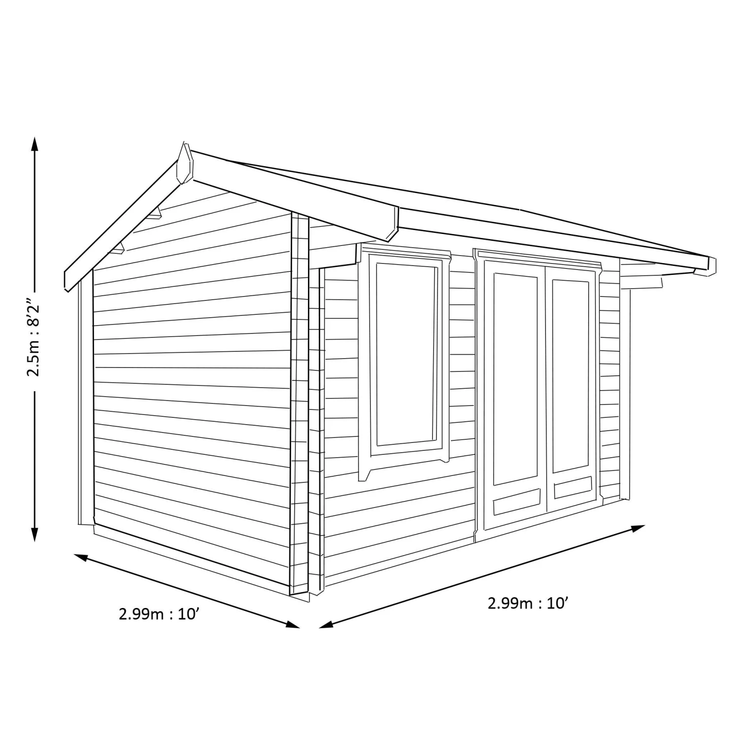Shire Marlborough 10x10 Toughened Glass Apex Tongue & Groove Wooden Cabin - Base Not Included - Image 8