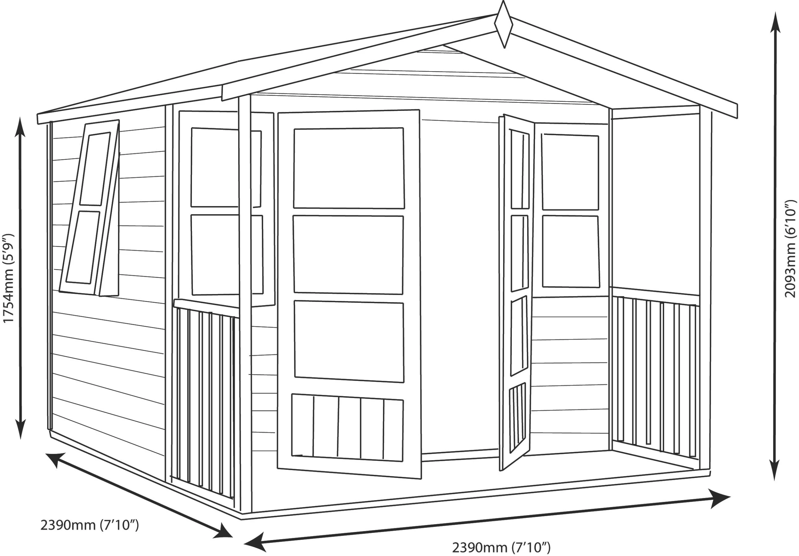 Shire Milton 8x9 Glass Apex Shiplap Wooden Summer House - Base Not Included - Image 7