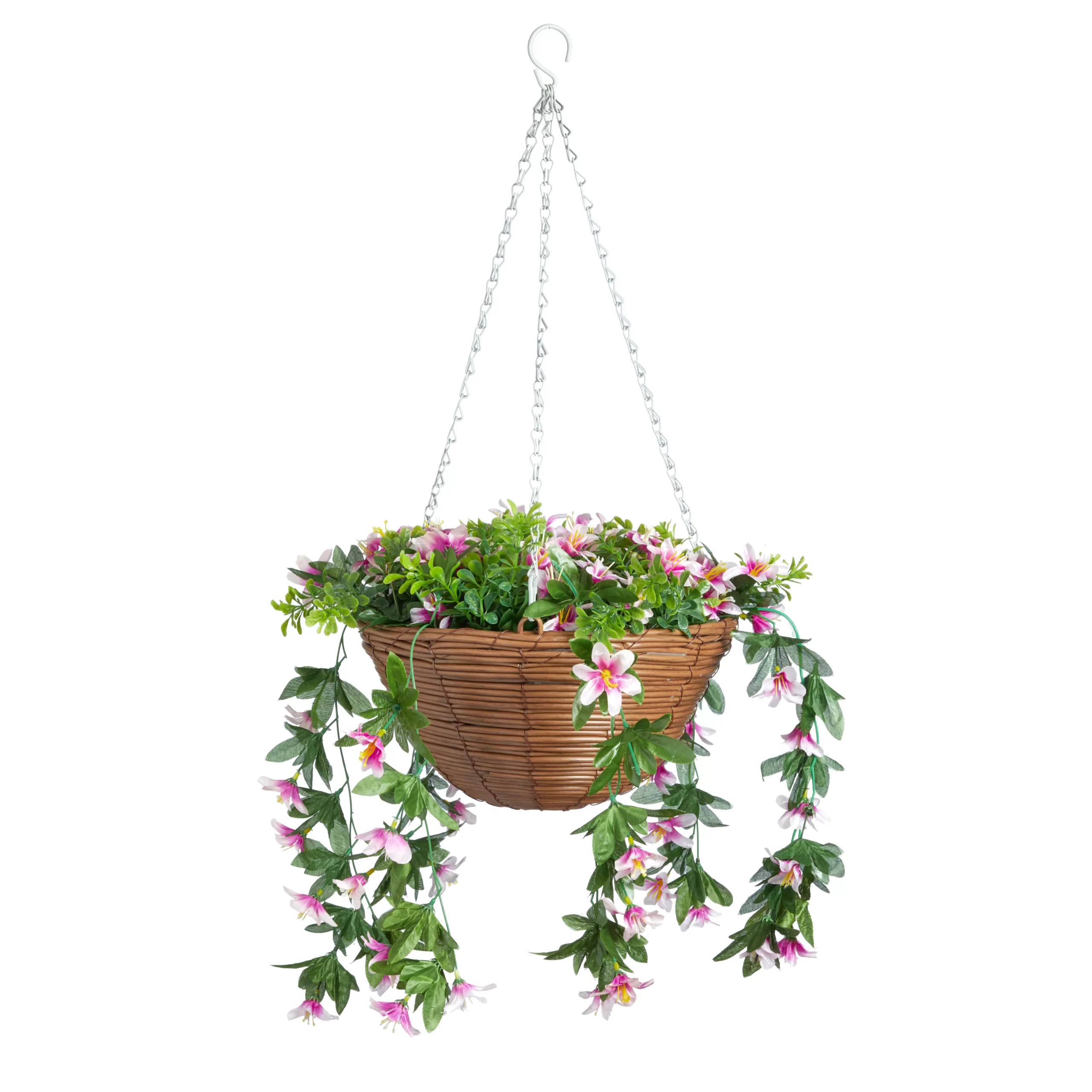 Smart Garden Trailing Lilies Artificial Pink & Green Round Plastic Hanging Basket, 30cm
